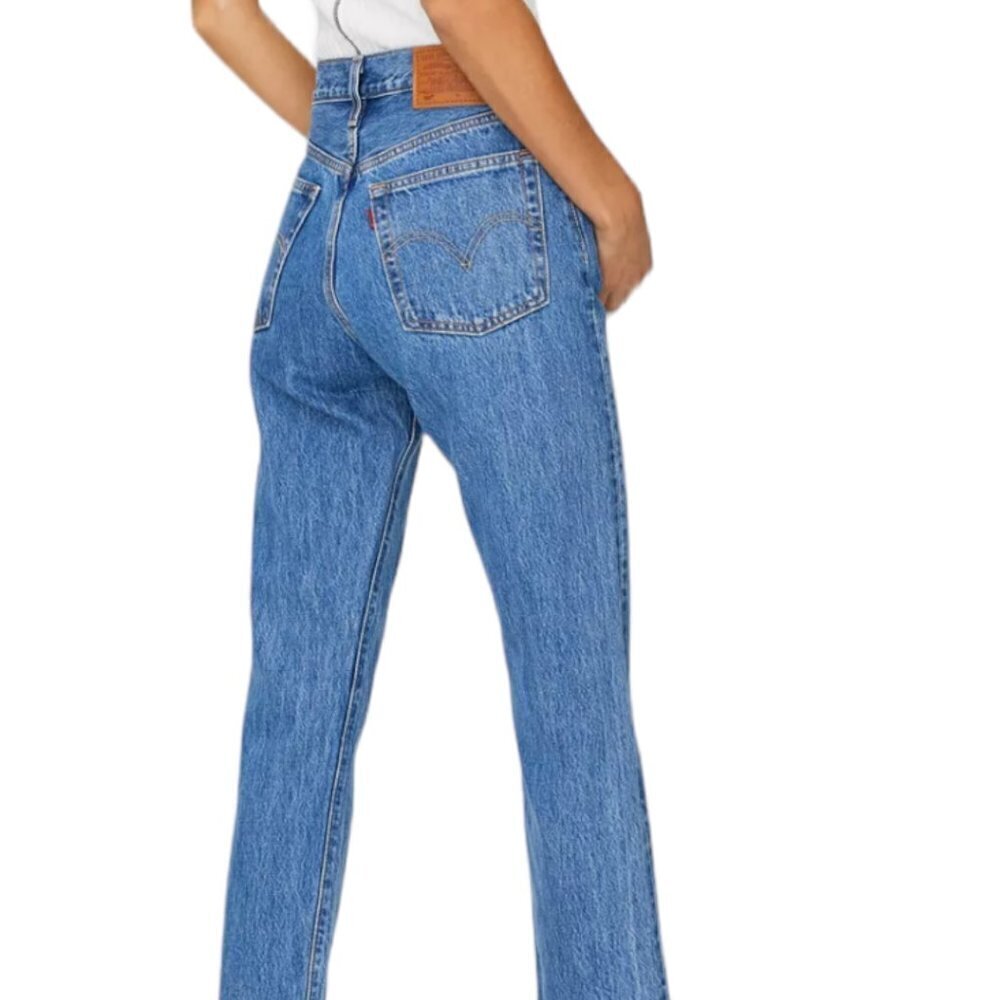 Levi's 501 Cropped High Rise Button Fly Waist Denim Medium Wash Jeans Blue 28